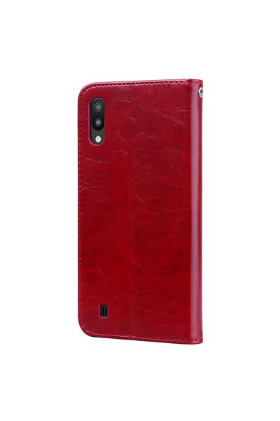 REDz Accessories Flip Cover Case, Compatible With Samsung M10, Red, Oil Wax Texture, Magnet, With Clip And Slots
