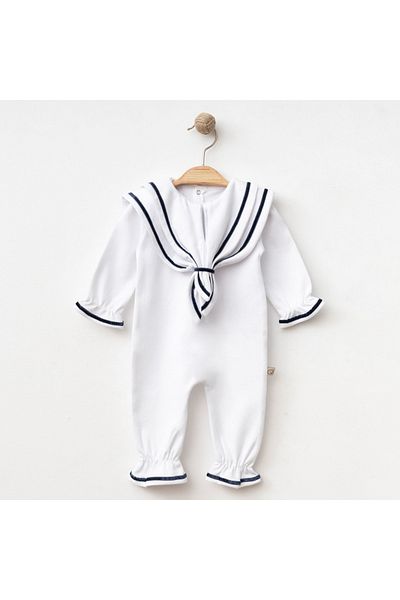 limebabies Navy Blue Piping Sailor 100% Cotton Jumpsuit Set
