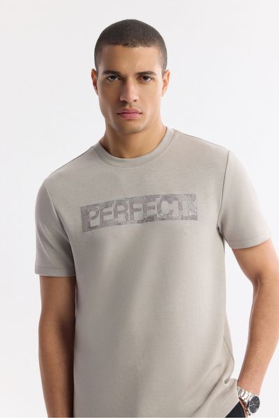 Avva Men's Gray Crew Neck Printed Bi Stretch Interlock T-Shirt A51Y1044