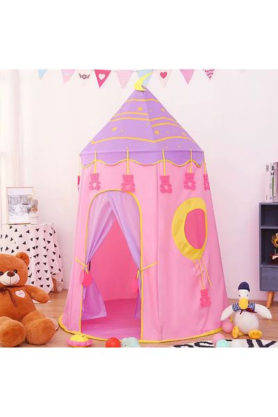 zola Cort de joaca pentru copii, casuta printesei, ferestre rotunde, husa depozitare, 115 x 155 cm, roz