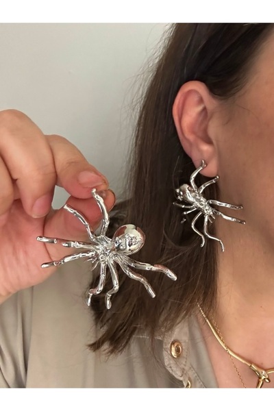 ALS Tasarım Dünyası Kadın Gümüş Renk Örümcek Model Tasarım küpe