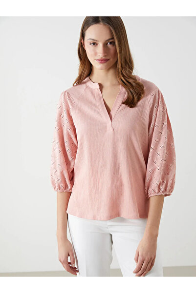 LC Waikiki LCWAIKIKI Klasszikus rózsaszín, hajlított gallérral hímzett női blúz