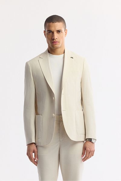Avva Men's Beige Mono Collar Bag Pocket Double Slit Unlined Lightweight Jacket A51Y4017