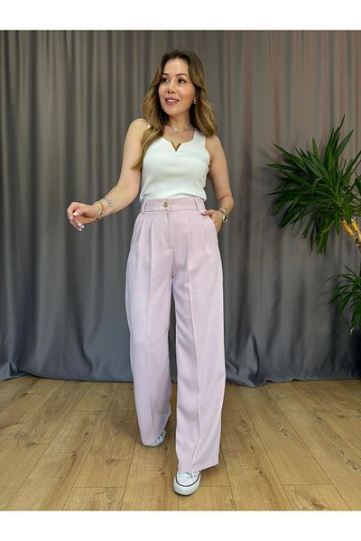 Size Özgü Pink Gold Buttoned Palazzo Trousers