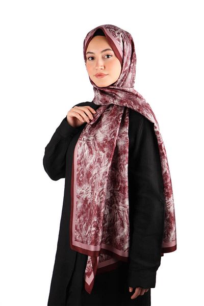 Bursa İpek Μπορντό Μοτίβο Βούρτσας Twill Μεταξωτό Σάλι