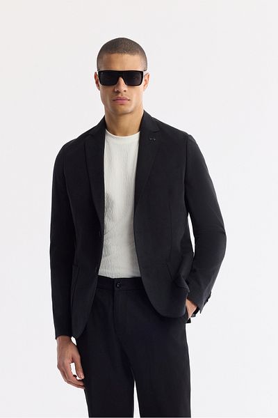 Avva Men's Black Mono Collar Bag Pocket Double Slit Unlined Lightweight Jacket A51Y4017