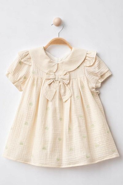 minuma Baby Girl Heart Embroidered Lined Muslin Dress 9-24 Months