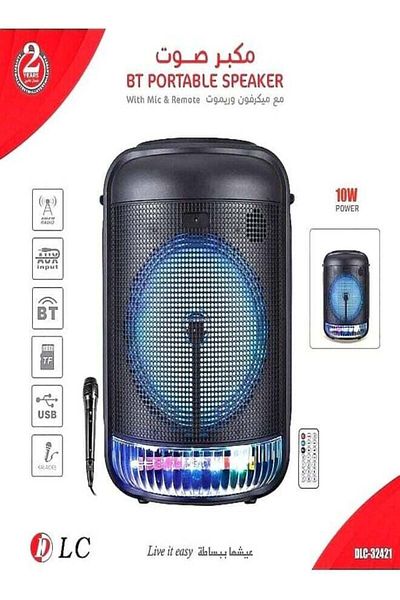 DLC Rechargeable 8" Bluetooth LED Speaker with USB, Aux, Mic Inputs, FM Radio, TWS Stereo Sound, and