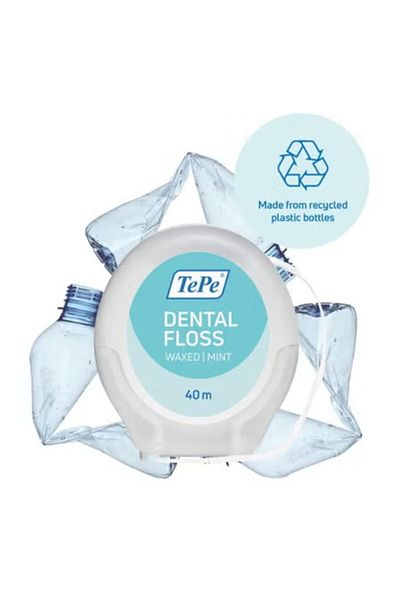 TePe Tippy Waxed Dental Floss Mint Flavor Expands PFAS Free, 40 Meters