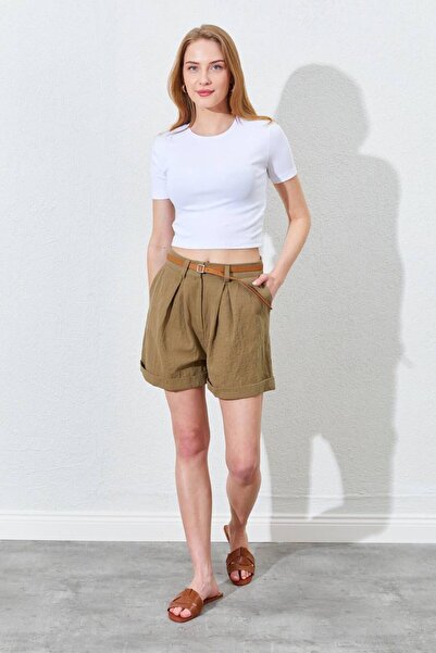 MNC شورت كتان مزدوج الساق