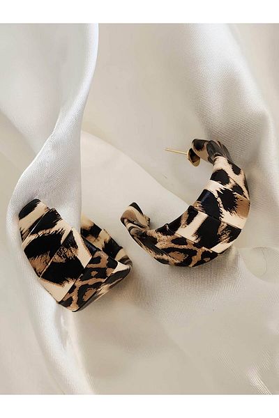 Eva Takı Store Leopard Faux Leather Hoop Model Earrings