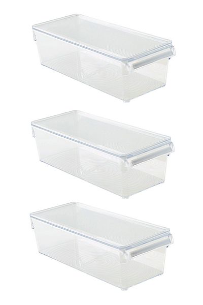 Prima Nova Organizator frigider din 3 piese cu capac transparent - Recipient de depozitare 360*150*100 mm