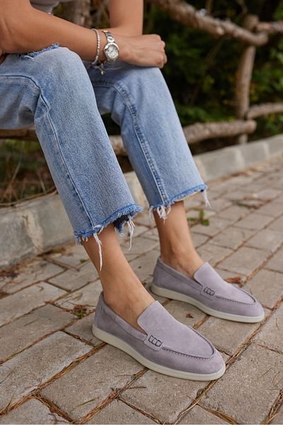 ANGELİNA JONES Amor Women's Gray Real Suet Loafer Shoes