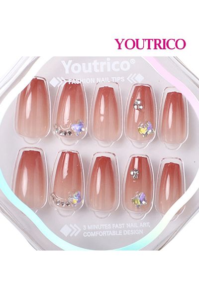 Youtrico 24 Semi-Handmade Press-on nails,3D dimensional butterfly, ladies gradient