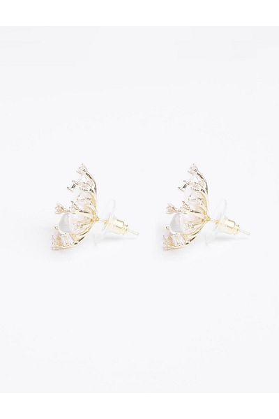 Jimmy Key White Pearl Detailed Metal Bulk Earrings