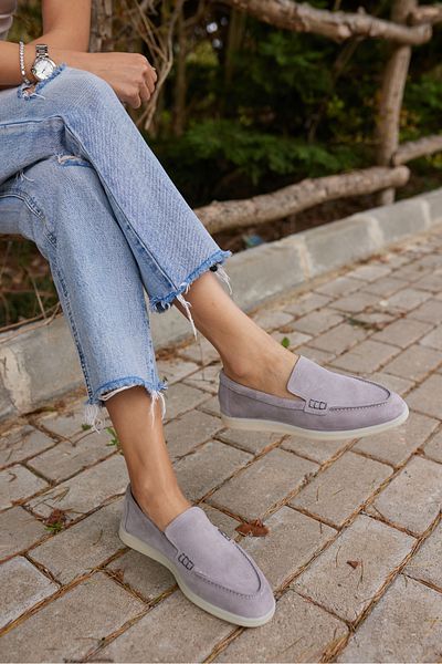 ANGELİNA JONES Amor Women's Gray Real Suet Loafer Shoes