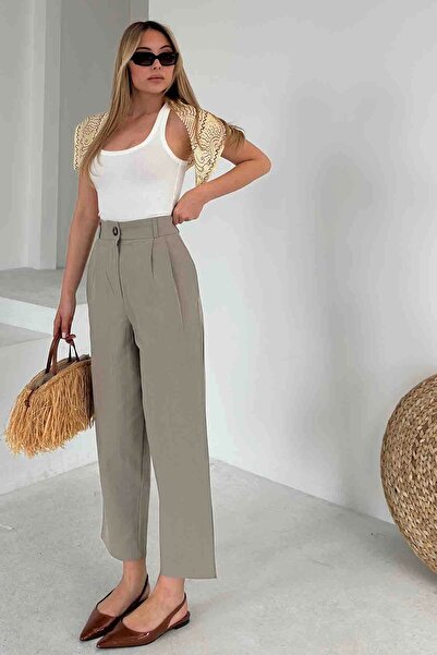 Motto Beyoğlu Önü Çift Pileli Pantolon Haki