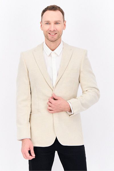 Asos Design Men Regular Fit Textured Semi Formal Blazer, Beige