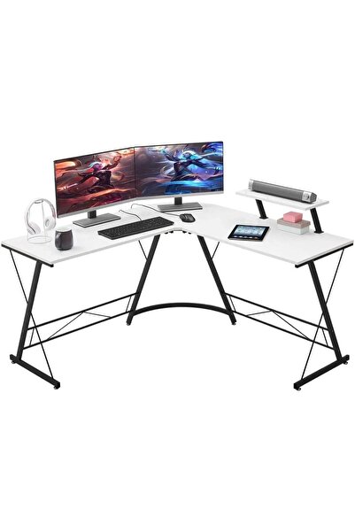 Woodies L-Shaped Gaming Desk Computer Corner Table, Home & Computer Gaming Desk White I