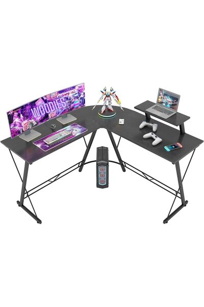 Woodies طاولة كمبيوتر زاوية على شكل حرف L، مكتب ألعاب منزلي ٥٠.٨ بوصة، محطة ع...