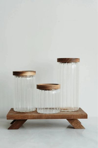 Pavira 3-Piece Acacia Lid Glass Jar Medium
