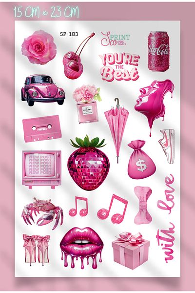 SooPRINT Pink Love Sticker Collection - 15 X 23 cm Create Wonders on Every Surface!