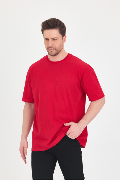 Windy Island Roșu pentru bărbați guler rotund basic supradimensionat tricou