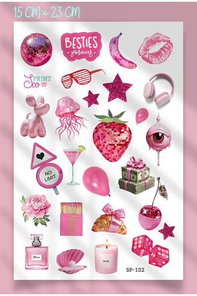 SooPRINT Pink Love Sticker Collection - 15 X 23 cm Create Wonders on Every Surface!