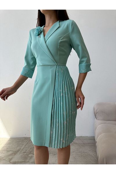 Swan Woman Floral Print Blue Chiffon Jacket Dress