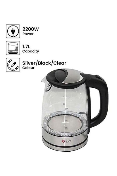 DLC Electric Kettle 1.7L 1.7 L 2200 W DLC-38117 Silver/Black/Clear