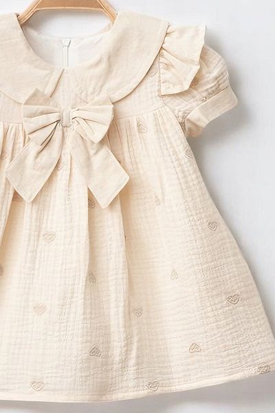 minuma Baby Girl Heart Embroidered Lined Muslin Dress 9-24 Months