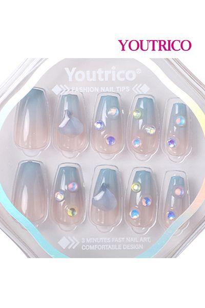 Youtrico 24 Semi-Handmade Press-on nails,new French 3D diamond, gradient