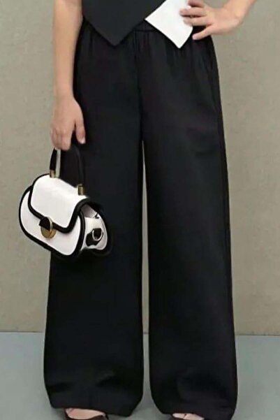 Riccotarz Kız Çocuk Asimetrik Kesim Çift Renk Yelek Palazzo Pantolon Siyah Alt Üst Takım