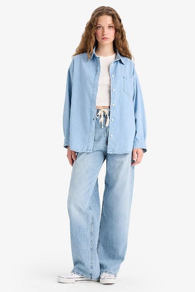 DeFacto Cămașă de jeans oversize cu un singur buzunar D8667AX25SP