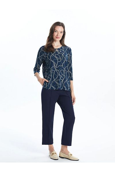 LC Waikiki Γυναικεία μπλούζα LCW Grace Navy Blue Crew με σχέδιο