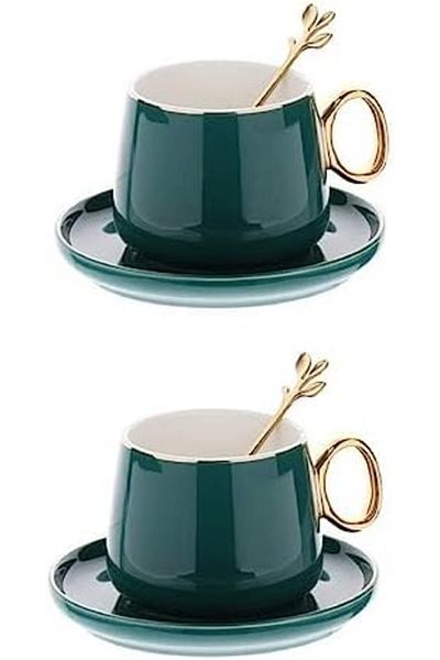 HIHOMEY 6-Piece Fine Bone Ceramic Cup And Saucer Set With Spoon