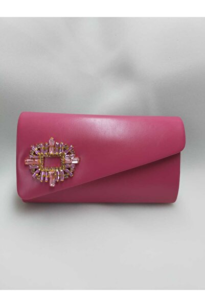bsc حقيبة فستان سهرة من الجلد الصناعي باللون الفوشيا والحجر الوردي