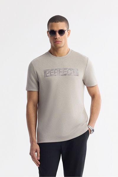 Avva Men's Gray Crew Neck Printed Bi Stretch Interlock T-Shirt A51Y1044