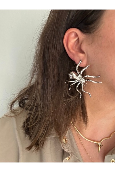 ALS Tasarım Dünyası Kadın Gümüş Renk Örümcek Model Tasarım küpe