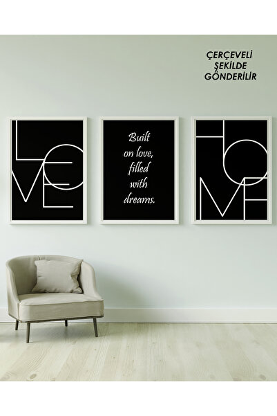 çınararthome LOVE & HOME Set od 3 komada ukrasnih postera sa crnim slovima – ...