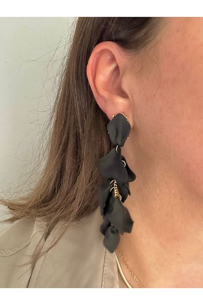 alsaccessories Black Color Leaf Long Model Acrylic Stylish Dangle Earrings