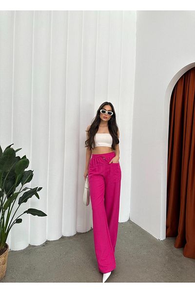 Swan Woman Visco Linen Trousers with Elastic Waist