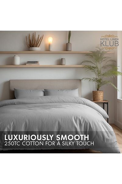 Hotel Linen Klub 3-Piece Duvet Cover Set, 100% Cotton Luxury Sateen, Silver