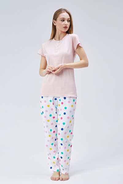 M MOONCOVER Set de pijamale pentru femei Mooncover 100% bumbac pieptănat – Somon