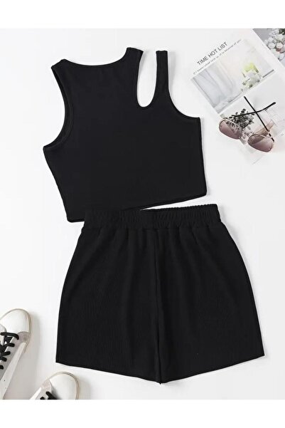 Pupa Kadın Şortlu Asimetrik Crop Bluz Alt Üst İkili Takım