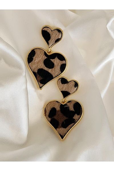 Eva Takı Store Leopard Heart Dangle Model Earrings
