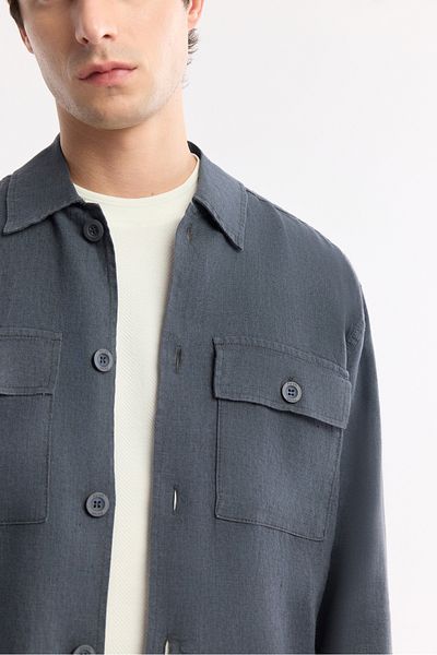 Avva Ανδρικό Anthracite Classic Collar 100% λινό πουκάμισο A51y2087