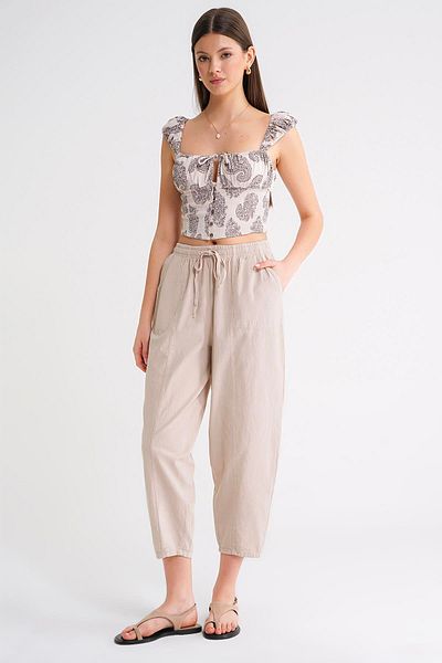 Mixray 4436 Γυναικείο λινό ριγέ παντελόνι Shalwar Stone