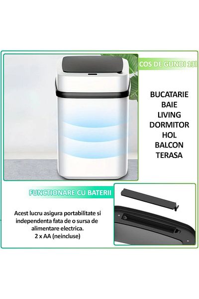NEXTLY Cos de gunoi cu senzor de miscare 13l NEXTLY, deschidere manuala/automata in 0.3 secunde