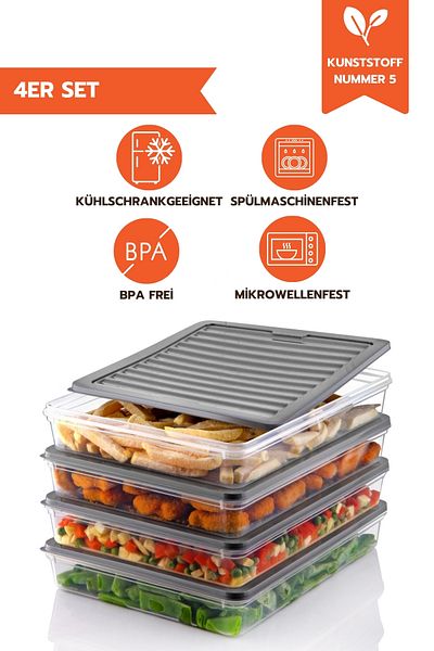 Ginza Maison 4-TEILIGE 2400 ML KÜHLSCHRANK-AUFBEWAHRUNG, FRISCHEBOX GRAU
